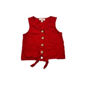 GB Girls Sleeveless Tank Top Red Tie Front Button‎ Accent 3T Toddler